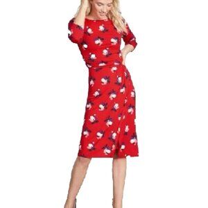 Boden Lottie Ruched Faux Wrap Floral Dress Women Size 18L Red